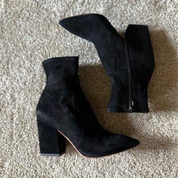 Loeffler Randall Isla Suede Slim Ankle Bootie Black Womens Size 5.5 Side Zip - Picture 5 of 10